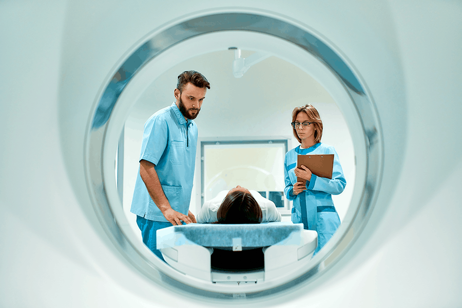 Patient prepared for MRI to scan for brain tumors