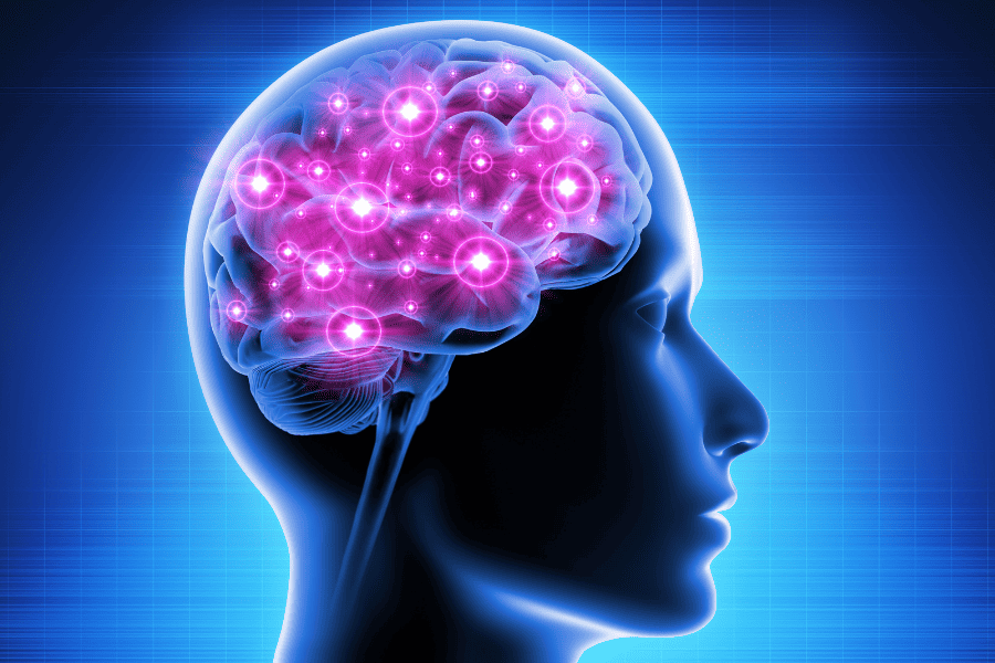 3D illustration of human brain with lights indicating brain activity of a brain Aneurysm